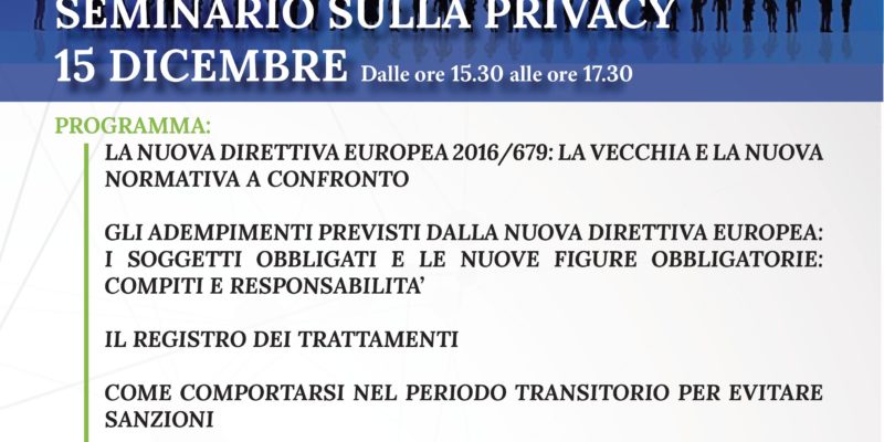 Seminario Privacy Nuovo Regolamento Protezione dei Dati Personali